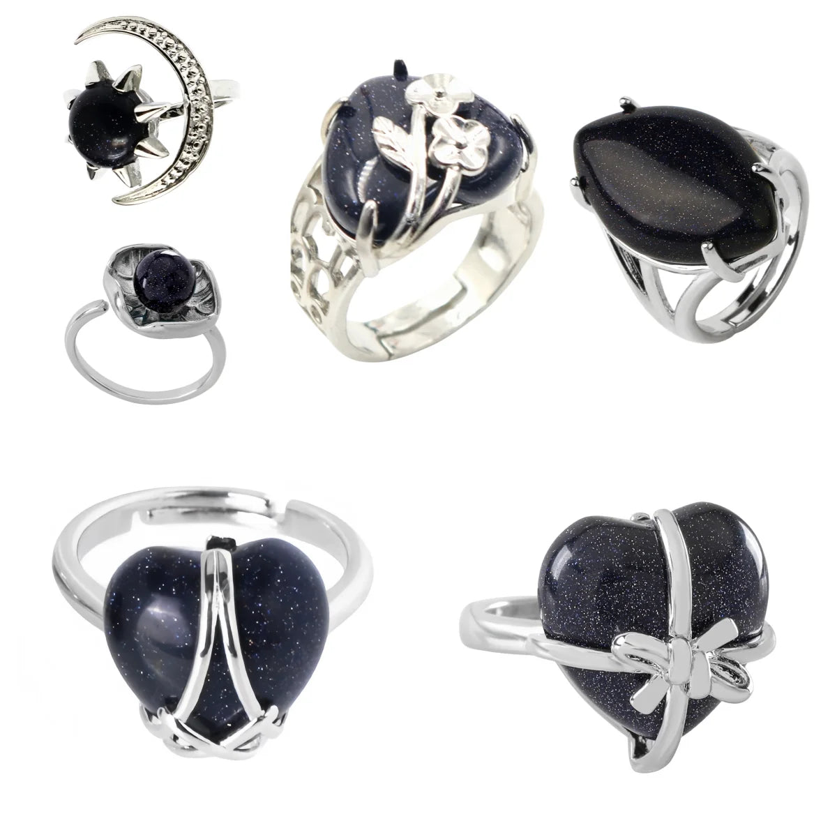 Blue Sandstone Ring Pear Shaped Engagement Ring Blue Goldstone Crystal Jewelry Anniversary Promise Ring Unique Gift