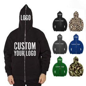 Plus Size Unisex Heavyweight 500gsm Polyester/Cotton Autumn Streetwear Rhinestone Full Zip up Hoodies for Men