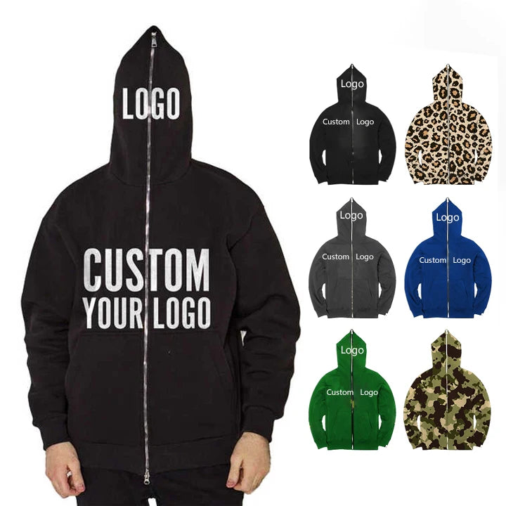 Plus Size Unisex Heavyweight 500gsm Polyester/Cotton Autumn Streetwear Rhinestone Full Zip up Hoodies for Men