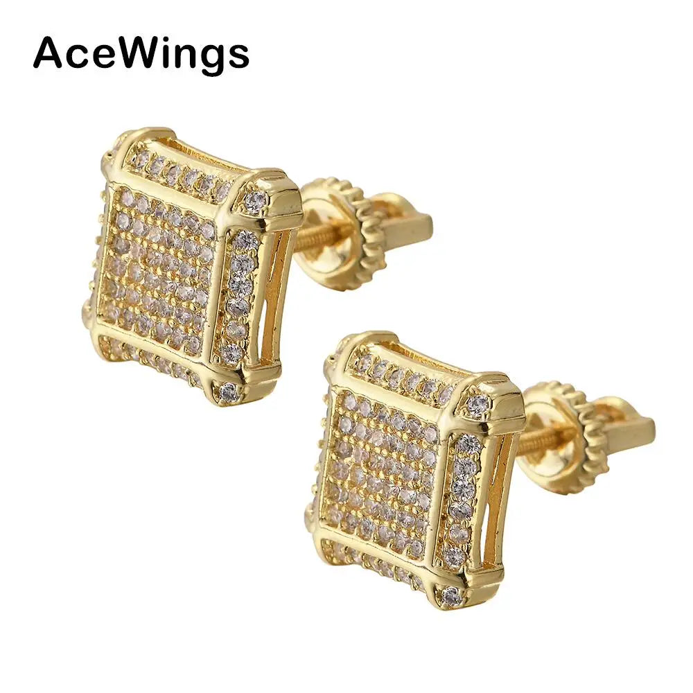 E009 Jewelry Bling Bling  CZ Earrings Men Brass Setting Zircon Stud Earrings Hip Hop Bling Blilng Iced Out
