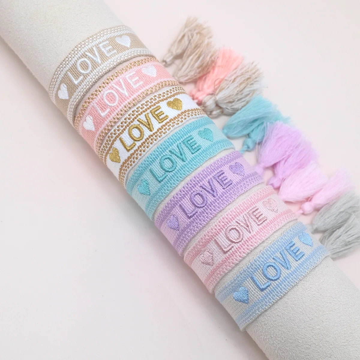 logo Cotton Woven Bracelet with Embroidery Texts Cotton Woven Adjustable Bracelet love