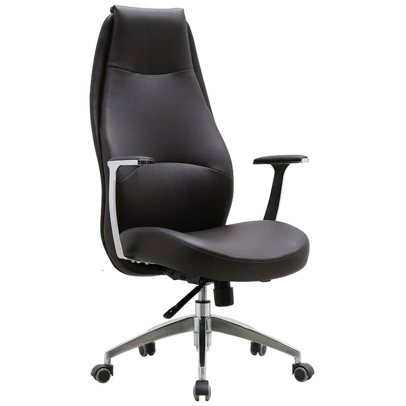 2024 Brown Executive Office Chair PU Leather Modern Ergonomic Adjustable Swivel Lumbar Support 3 Gas Lift Fixed Armrest Aluminum
