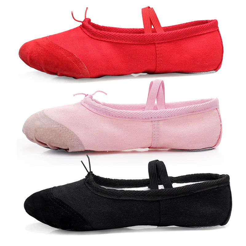Flesh Pink Tips Ballet Dance Shoes Canvas Split Sole Slippers Women Soft Flat Ballerina Shoes Girl for Dancing