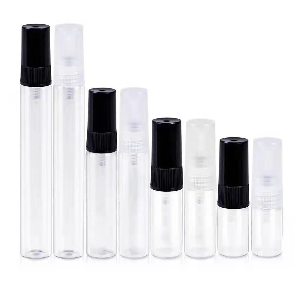 Factory Wholesale 2ml 3ml 5ml 10ml Mini Glass Vial Refillable Perfume Glass Bottle With Plastic Sprayer