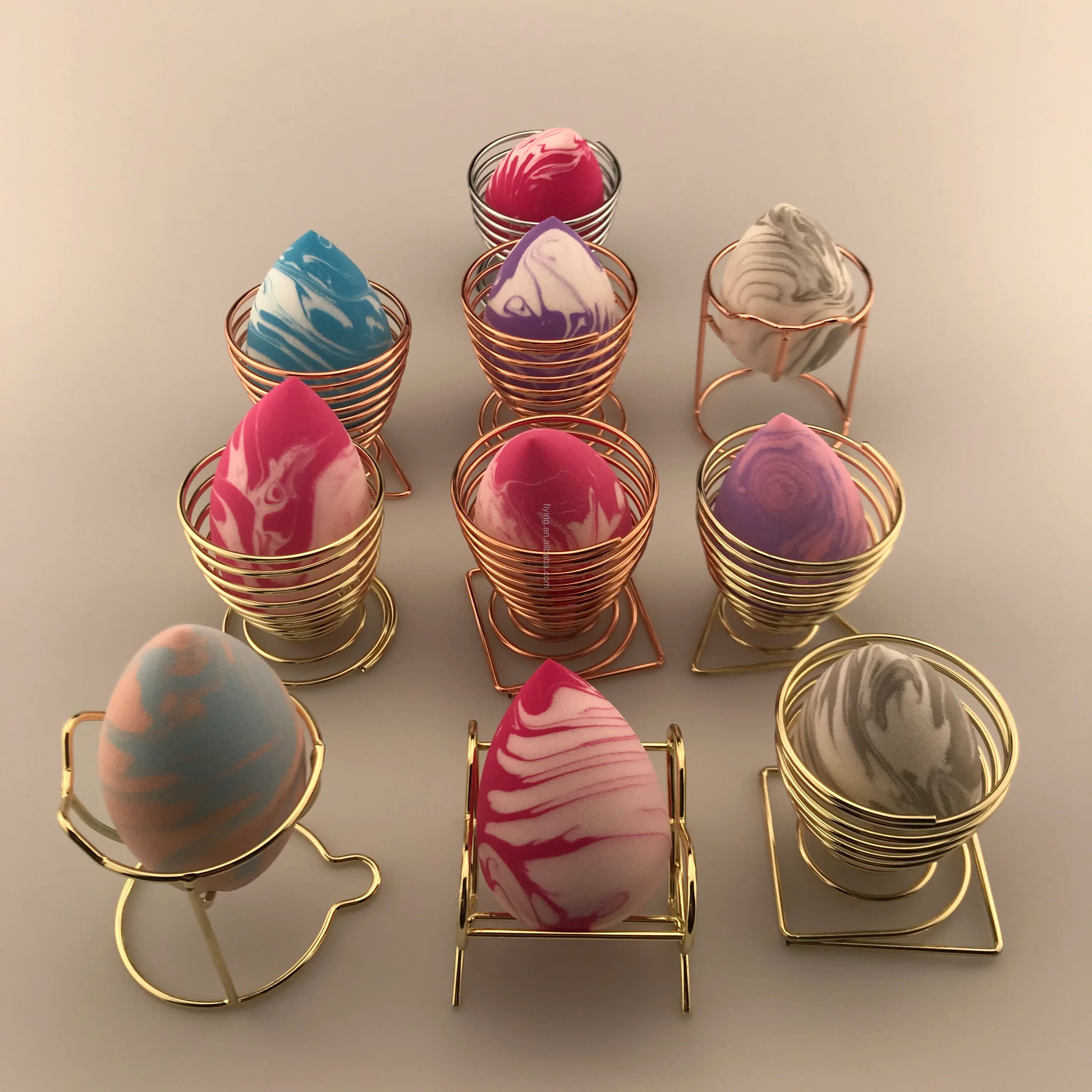Best Sell FLY Gold/Rose Gold 40x60mm Washable Metal Makeup Blender Non-Latex Makeup Sponge Holder