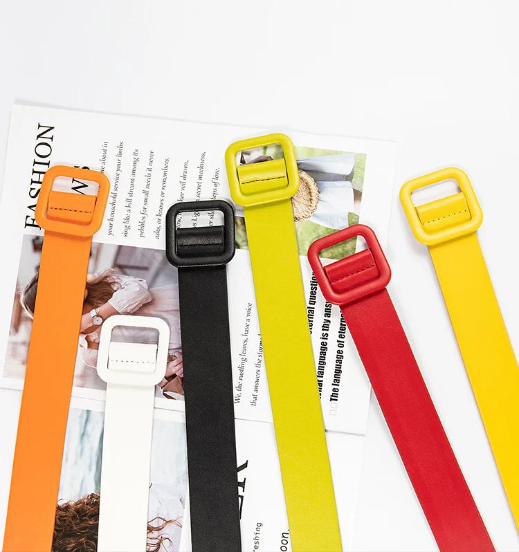 INS/TIKTOK Women's Fashion PU Leather Belt with Tri-Glide Buckles Durable Alloy Material Stylish Charming Design