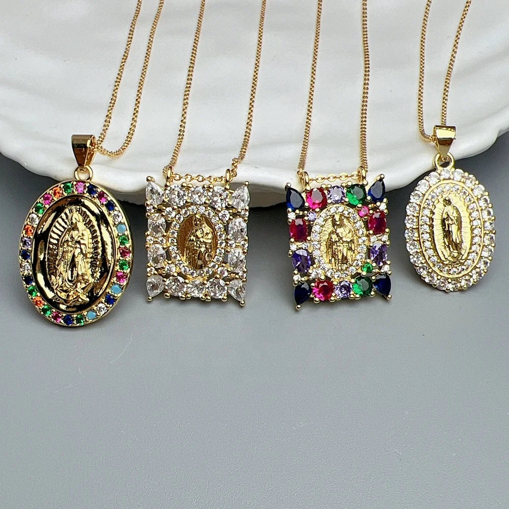 Wholesale Metal Zircon Guadalupe Virgin Mary Pendant Necklace Jewelry for Women Fashion Religious Gifts