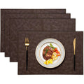 Tabletex Embossed Faux Leather Placemats Easy to Clean Waterproof Indoor & Outdoor Table Mats Stain-Proof Placemat Brown