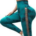 Women Tie Dye Seamless Leggings with Hollow Out Side High Waist Workout Pants
