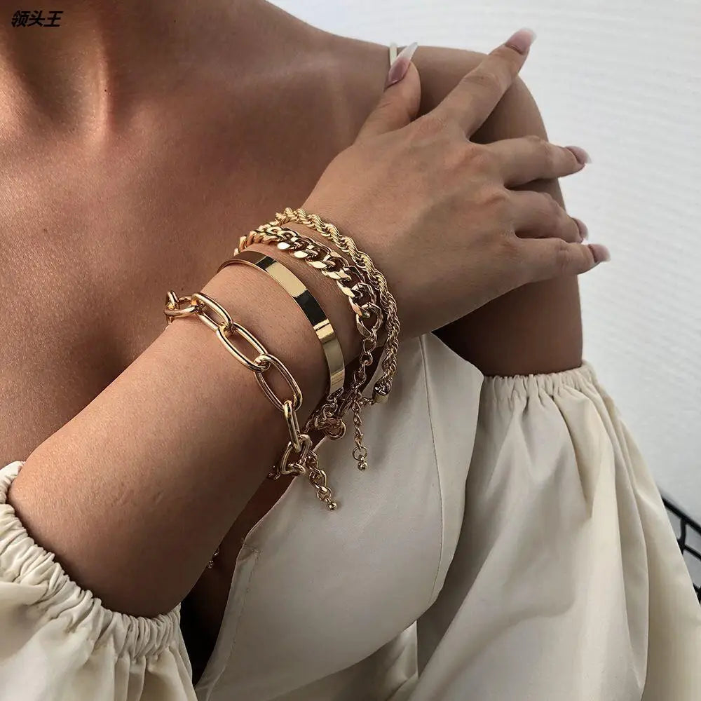 Wholesale Unisex Vintage Geometric Style Chain Bangles Alloy Black Plated Tourmaline Hip Hop Inspired Fashionable Jewelry