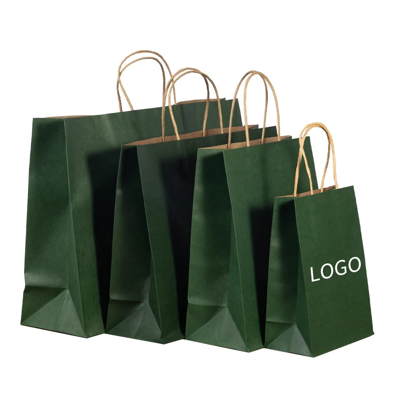 Custom Designed Logo Printed Eco-Friendly Classic Craft Paper Shopping Gift Bags with Patch Handle Custom Sizes for Boutique Use