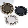 25mm Inner Size Antique Silver Plated Bronze Black Flowers Style Cabochon Base Setting Charms Pendant Blank MegaBDM
