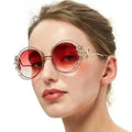 QSKY Trending Style Colorful Rhinestone Round Metal Shades Rimless UV400 Protection Circular Double-Frame Hollow Sunglasses