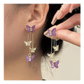 Elegant Wedding Gifts Earrings Long Tassel Crystal Drop Earrings Fancy Purple Butterfly Zircon Dangle Earrings to My Daughter