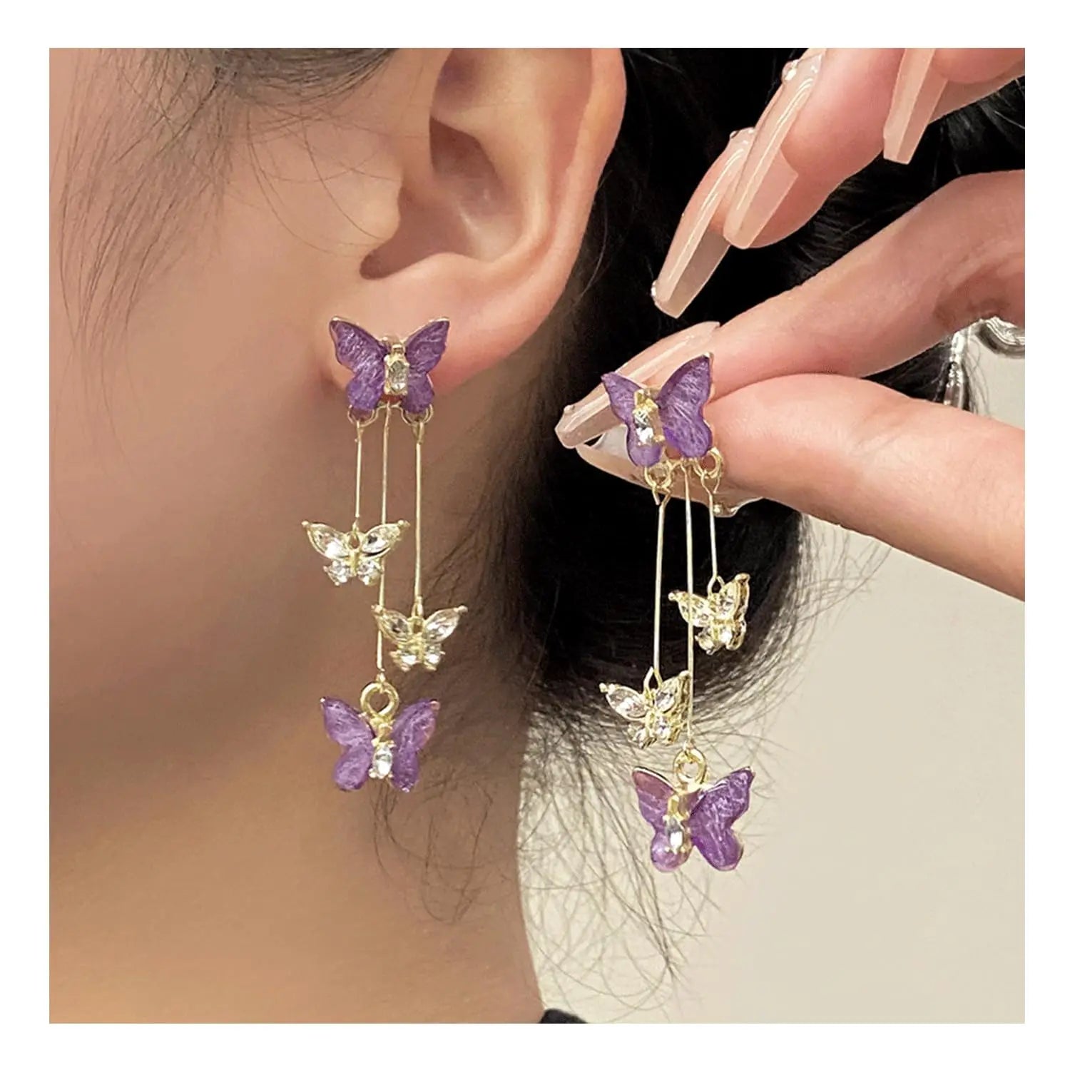 Elegant Wedding Gifts Earrings Long Tassel Crystal Drop Earrings Fancy Purple Butterfly Zircon Dangle Earrings to My Daughter