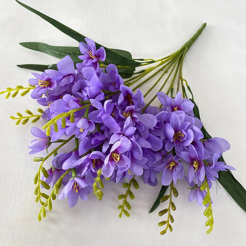 Multicolor- Purple Blue  Flores Artificiales Big Bundle 9 Branch Freesia for Wedding Decoration