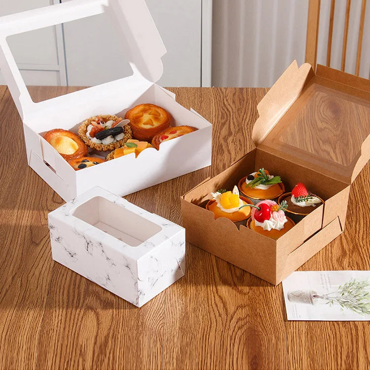 Logo Printed Dessert Pastry Donuts Bakery Packaging Paper Cake Box Windows Clear Lid Chocolate Cupcake Food Packing Boxes