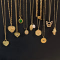 18k Gold North Star Compass Necklace Texture Love Heart Choker Eye Charm Conch Shell Pearl Jewelry Diamonds Green Opals Necklace