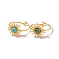 Fashionable INS Style Sun Flower Shape Gemstone Rings Free Size and Tarnish Gold Plated Stainless Steel Jewelry Rings for Lady