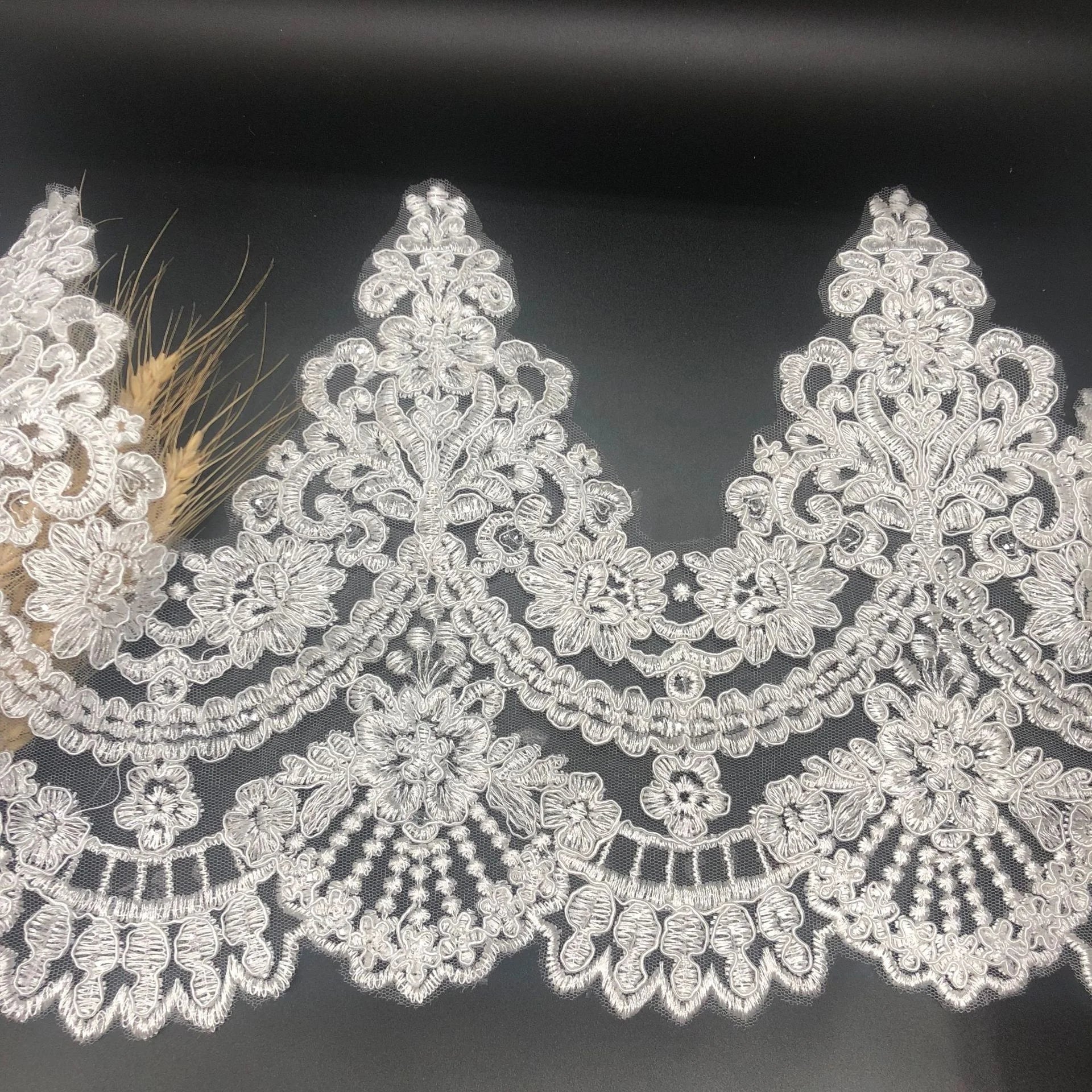 Good Quality Bridal Wedding Border Cord Embroidery Lace Trim With Sequins LT2408B