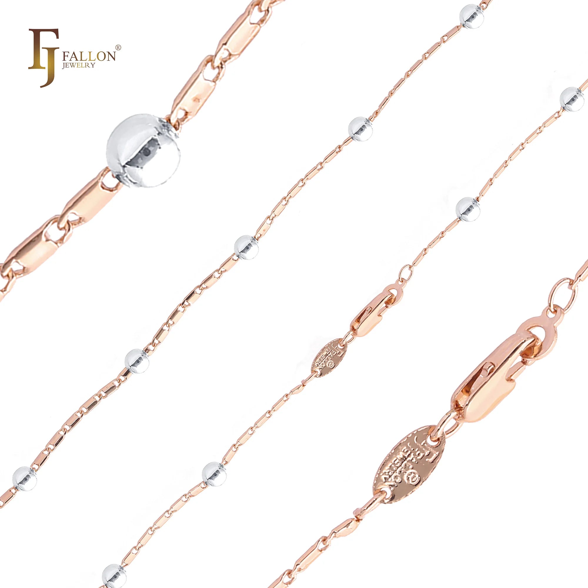 1.8mm 50cm FJ Fallon Fashion Jewelry Round Beads Mirror Link Link Chain Plated in Rose Gold Two Tone Brass Based