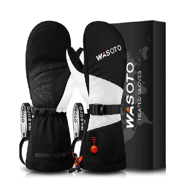 High Performance Waterproof Full Finger Lithium Battery Heated Mittens 7.4V 3000MAH Battery Black White 7-Layer Thermal Skiing
