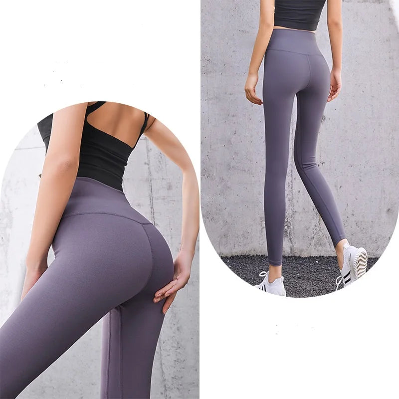 Women's Cross Border Yoga Pants Sports Fitness Running Pants Hot Sale Plus Size Solid Pattern High Waist Front Logo