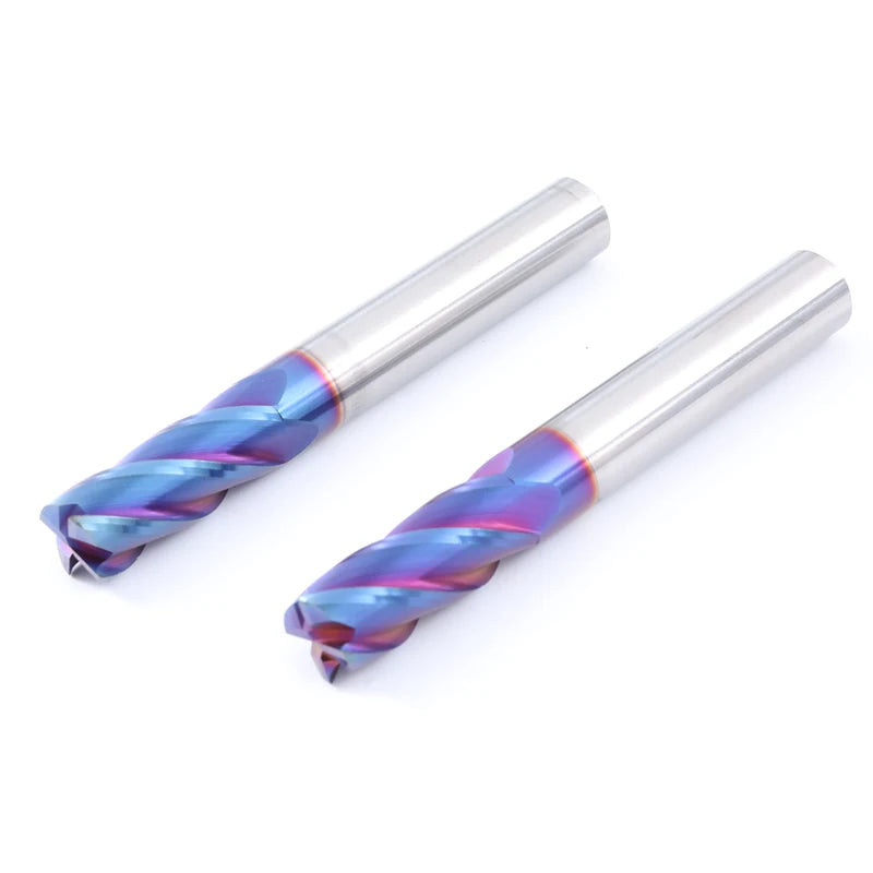 Nano Blue CNC Tungsten Solid Carbide Milling Cutter HRC65 2/4 Flutes Corner Radius Bull Nose End Mill
