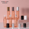 Wholesale 10ml Translucent Pink Glass Screen Printed Skin Care Serum Roll-On Bottle with Pull-Ring Sealing for Eye Massage