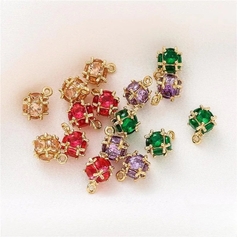 Dainty 6mm 8mm Gold Plated Ball Shaped Pendant Simple Colored Zircon Dnagle Charm for Diy Earring Bracelet Jewelry Accessories