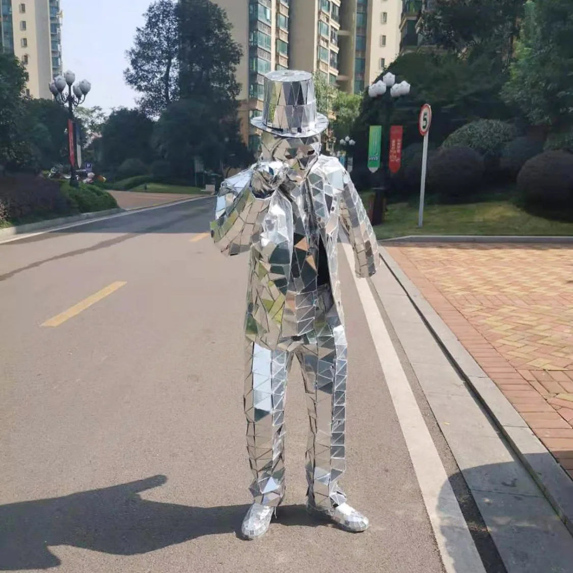 Professional Mirror Man Costume Stilt Walker Mirror Costume Night Club Mirror Suit for Sale