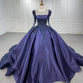 Jancember 6546 Luxury Satin Dark Blue Beaded Quinceanera Dresses With Sleeves