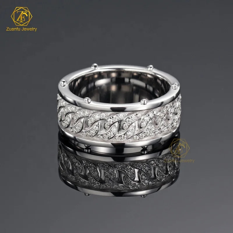 18K Plated White Gold Ring Hip Hop Style Iced Out Full Diamond Jewelry Cuban Ring Lab GrownDiamond Moissanite Rings Band for Men