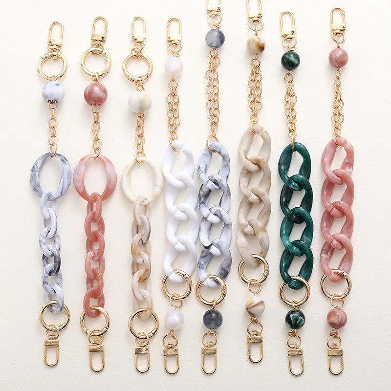 Gold Plated Acrylic Phone Chain Lanyard Wrist Strap Holder Chain Cute Handmade Acrylic Chain Custom Phone Charm Decoration