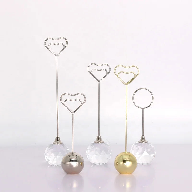 New Arrival Simple Food Labels Table Numbers Display Crystal Metal Ball Base Table Card Memo Clip Holder for Hotel Restaurant