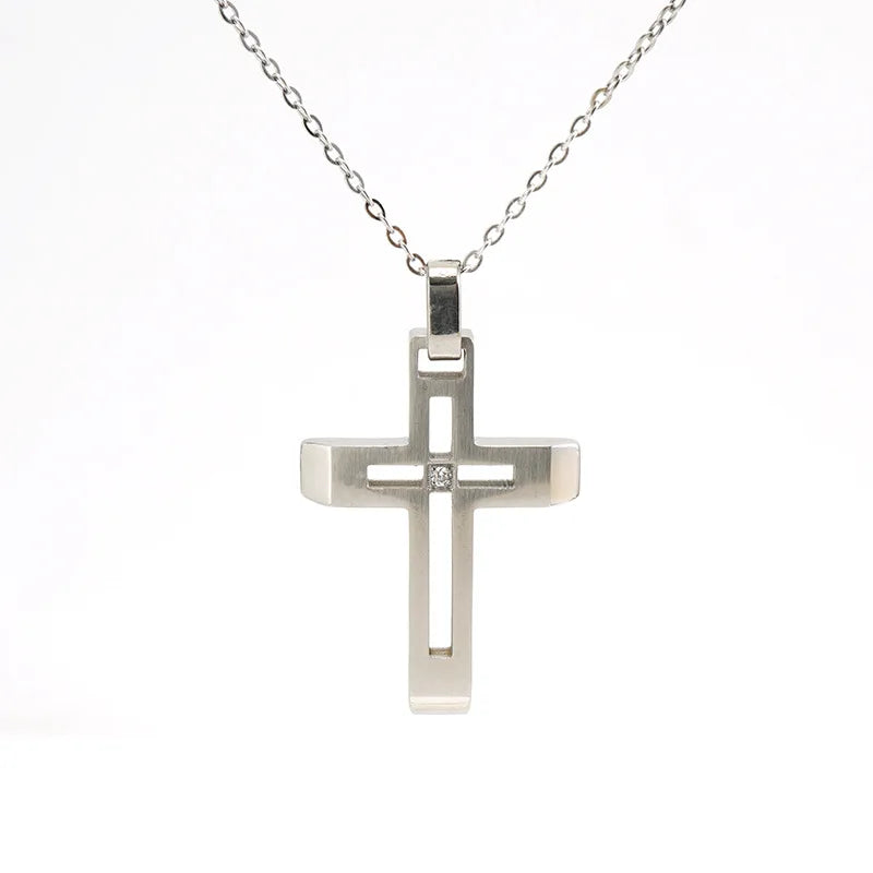 Fashion Christian Cross Necklace Stainless Steel Gold Plated Link Chain Zircon Imitation Pearl Pendant Third Party Certified for