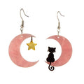 Cartoon Lovely Animal Weather Pendant Resin Earrings Pink Creamy White Moon Star Black Cat Acrylic Dangle Earrings