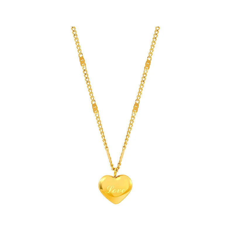 Fancy Chain Necklace Love Heart Pendant Cute Animal Head Titanium Steel Fashion Glossy Simple Temperament Stainless Steel