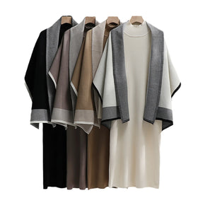 Boutique Wholesale 2026 Autumn New Loose Large Elegant Shawl Coat Knitted Dress Women's Set