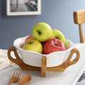 Creative Ceramic Fruit Bowl Flower Shaped Fruit Tray Home Living Room Dried Fruit Tray Bamboo Wood Shelf Salad Bowl