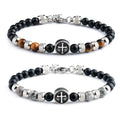 New Design Natural Stone Beads Cross Charm Bracelet Stainless Steel Clasp Custom Design Bracelets Jewelry for Men