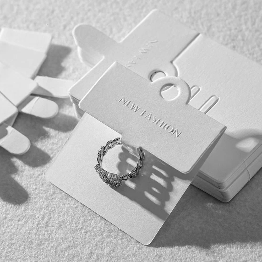 Custom Display Cards White Unique Private Brand Logo Jewelry Display Cards for Rings With Hang Hole