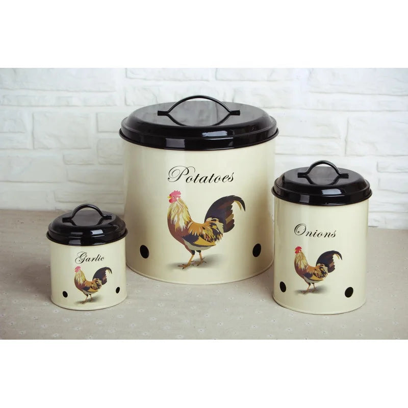 Kitchen Food 3 Pack Potato Onion Garlic Storage Bin With Aerating Tin Storage Holes Metal Potatoes Storage Box