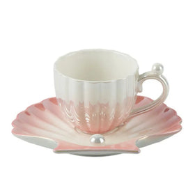 New Design Ceramic Mug and Pearl Shell Cup Saucer Set Porcelain Coffee Tea Cups & Saucers