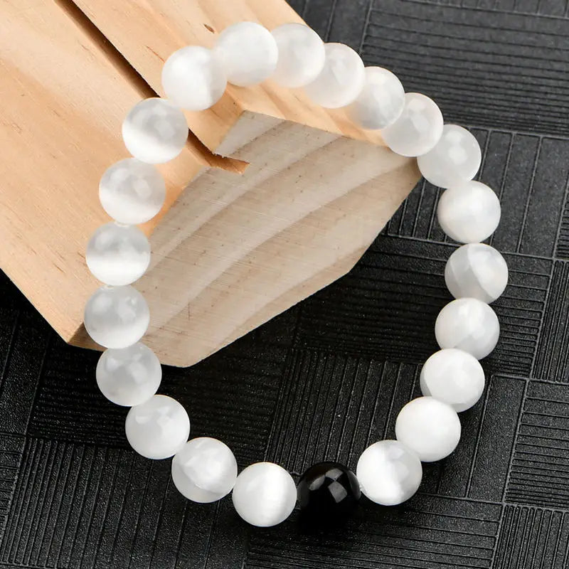Elastic Natural Selenite Round Bracelet Natural Selenite 8mm Mixed Black Tourmaline Beaded Bracelet