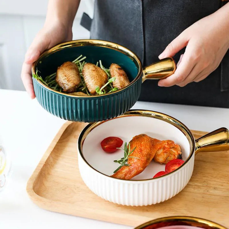 SOLHUI Custom Made Onion Soup Crock with Handle Porcelain Soup Bowl Mini Size Ceramic Baking Bowls for Dessert Home Kitchen