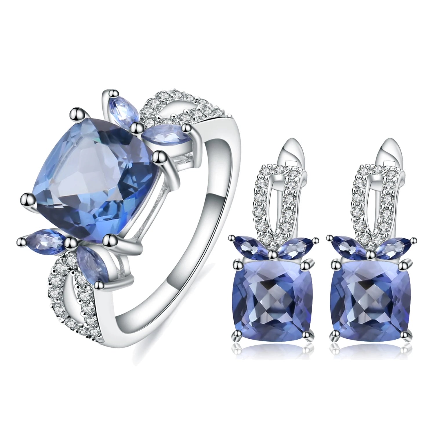 C1266 Abiding Fine Jewelry Wholesale Cushion Cut Iolite Blue Mystic Quartz Natural Gemstone Women Wedding Bridal Jewelry Sets
