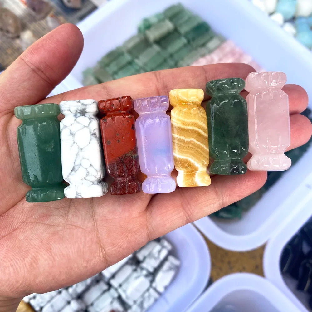 Wholesale Natural Rose Quartz Candy Carving Crystal Healing Stone Crystal Candy Carving for Christmas Gift