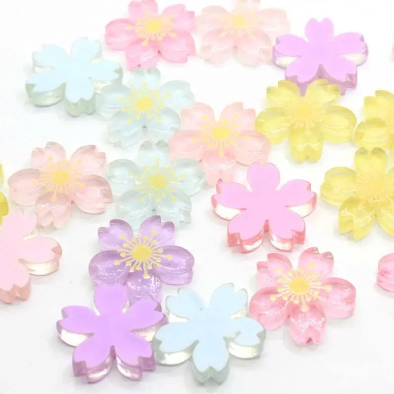 26MM Assorted Color Flat Back Resin Cherry Blossom Flower Cabochons Kawaii Resin Oriental Cherry Flower for Craft Jewelry Making