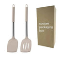 YJ Wonderful Non-Stick Pan Set Custom Stainless Steel Handle Heat Resistant Black Silicone Spatula Hollow Handle Silicone Shovel